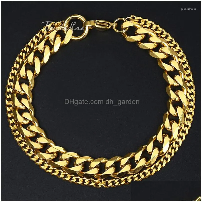 Chain Link Bracelets Mens Stainless Steel Bracelet 2022 Double Curb Cuban Chain For Male Jewelry Fashion Gifts Wholesale 8/9 Dhgarden Dhphv