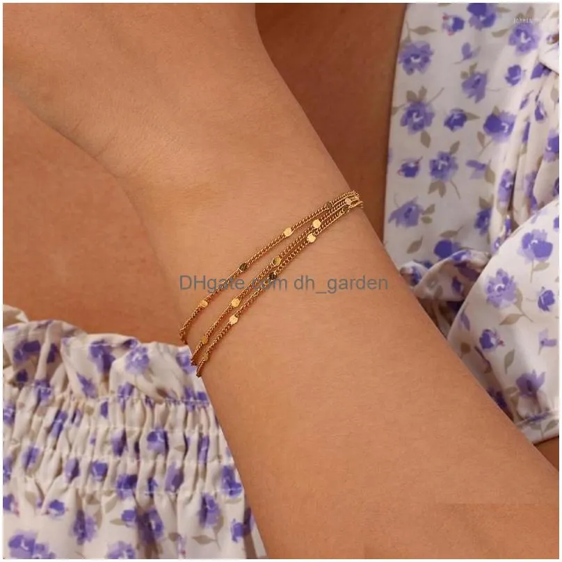 Chain Link Bracelets 18K Gold Plated Handmade Sequined Mtilayer Tassel For Women 2022 Trendy High Quality Waterproof Drop De Dhgarden Dhzj8