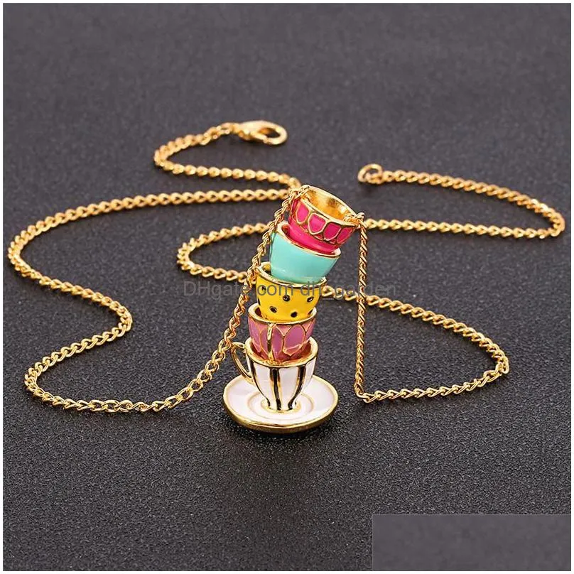 Pendant Necklaces Pendant Necklaces Fashion Sweater Chain Teacup Necklace Mini Tea Cup Flagon Pendants Clothing Accessories Dhgarden Dhz0I