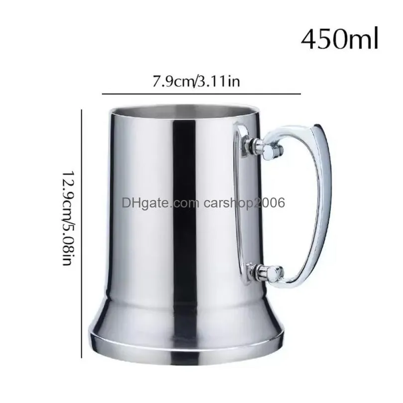 ups 16 oz ounce double wall stainless steel tankard double wall beer mug cocktail breakfast tea milk mugs 450ml handgrip coffee cup bar tools drinkware tools