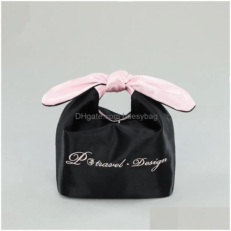 Storage Bags Storage Bags Light Luxury Bow Tiestraps Cosmetic Package Womens Stitching Color Cute Make Up Bag Travel Toiletry Beauty O Dh0Nm