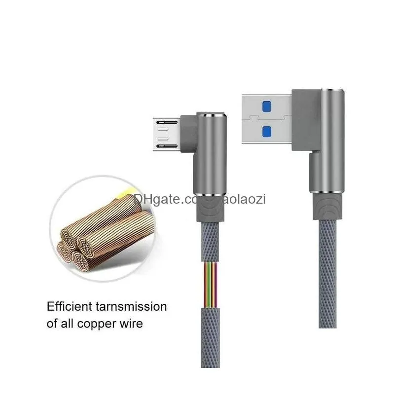 type c cables 90 degree micro usb cable 1m 2m  2a fast  cords braided type c data line for s20 s21 s9 s10 note 20 smartphone android