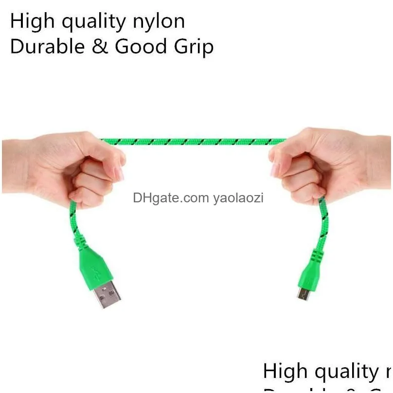 1m 3ft 2m micro usb  sync data woven braided cord data sync charging cable for android samsung lg smart phone