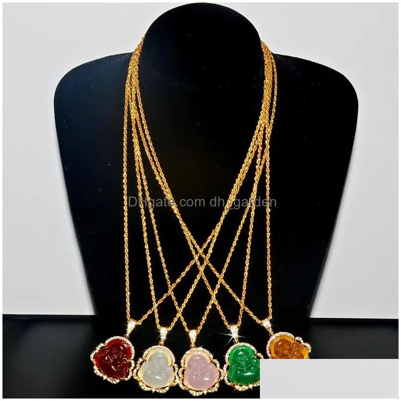 Pendant Necklaces Pendant Necklaces Bling White Pink Buddha Necklace For Women Luxury Jewelry Buddah Exquisite Birthday Gift Dhgarden Dhv1G