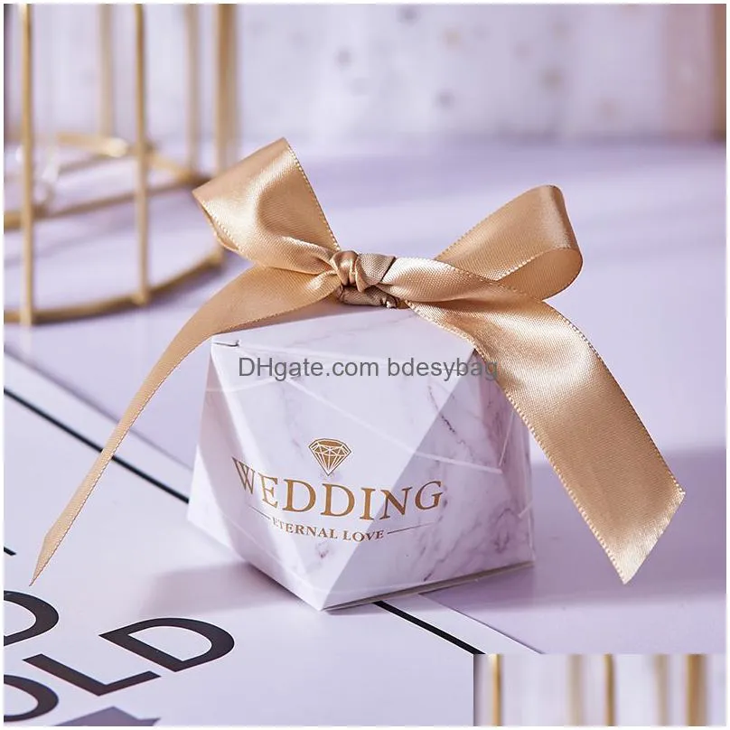 Gift Wrap Gift Wrap Box Pink/Be/Marble Diamond Shape Baby Shower Birthday Party Packaging Candy Boxes Wedding Favors Decoration For Gu Dhogf