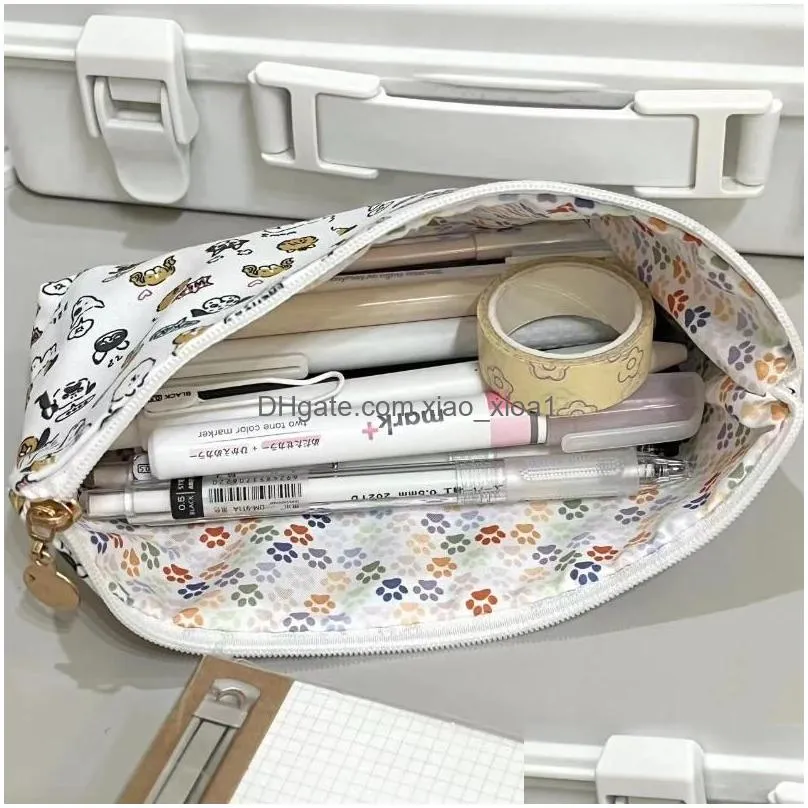 wholesale stationery japanese canvas puppy large capacity printing middle high school students cute bag storage pen box