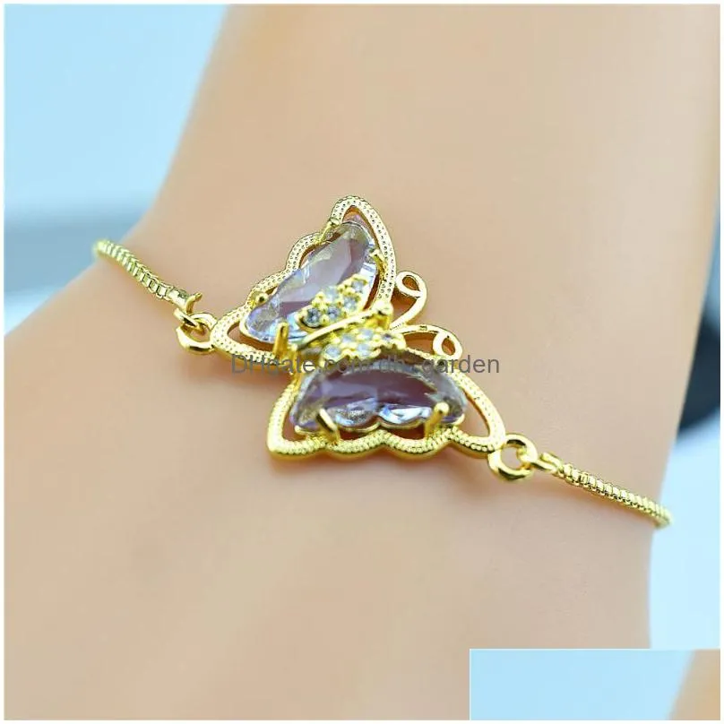 Chain Link Chain Korean Version Of Cubic Oxide Crystal Glass Butterfly Gold Adjustable Bracelet Female Jewelry Male Gift Exq Dhgarden Dhhth