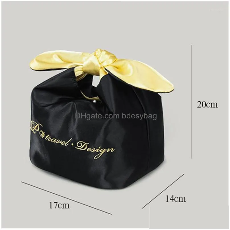 Storage Bags Storage Bags Light Luxury Bow Tiestraps Cosmetic Package Womens Stitching Color Cute Make Up Bag Travel Toiletry Beauty O Dh0Nm