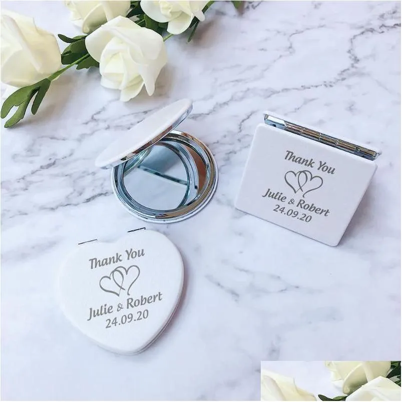 Party Favor Party Favor 100Pcs Personalized Compact Makeup Mirror Wedding Gift For Guest Customized White Leather Cosmetic Purse Souve Dhr2I