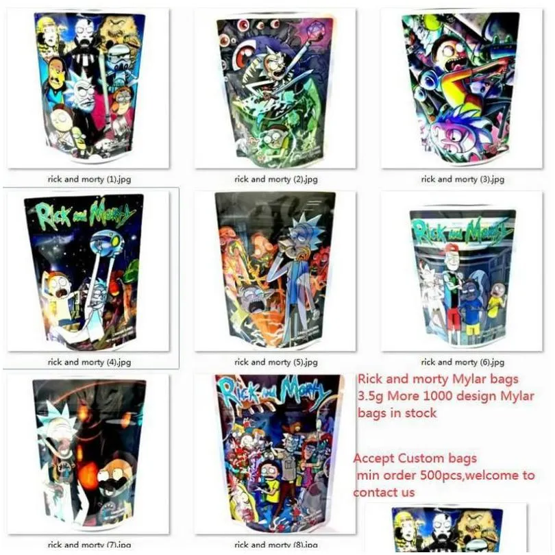wholesale packing bags rick and morty ram maylar bag square stand up backpack boyz pastic zip lock packaging soft touch material white drop de