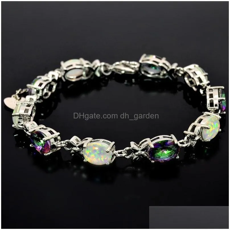 Chain Link Chain Wholesale Retail Fashion Fine Rinbow White Fire Opal Bracelet 925 Sterling Sliver Jewelry For Women Bal1525 Dhgarden Dh9H2