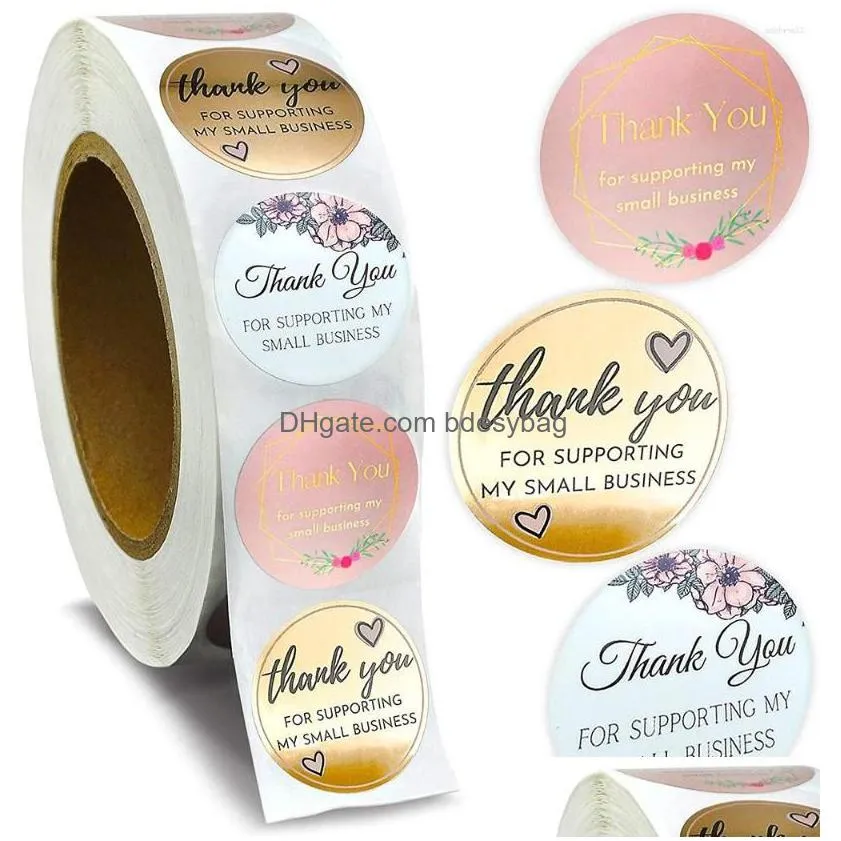 Gift Wrap Gift Wrap 500Pcs/Roll 1Inch-2.5Cm Thank You Stickers Envelope Decorated Wrap Sticker Scrapbooking Craft Supplies Vintage Dro Dhnko