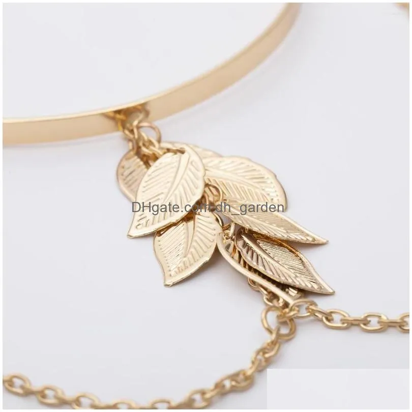 Chain Link Bracelets Bohemian Leaf Charm Upper Arm Bracelet Metal Leaves Tassel Pendants For Women Fashion Jewelry Drop Deli Dhgarden Dhvc0