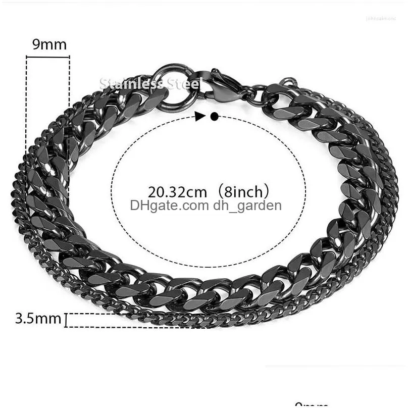 Chain Link Bracelets Mens Stainless Steel Bracelet 2022 Double Curb Cuban Chain For Male Jewelry Fashion Gifts Wholesale 8/9 Dhgarden Dhphv