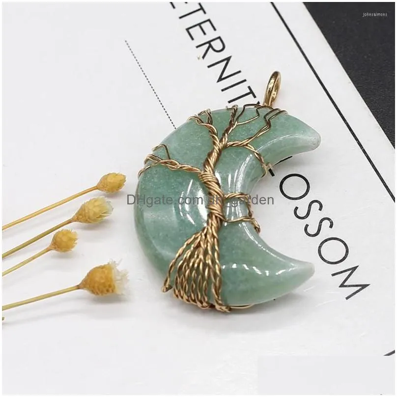 Pendant Necklaces Pendant Necklaces Natural Stone Pendants Gold Color Wire Wrap Moon Amethysts Black Agates For Jewelry Maki Dhgarden Dhwf3