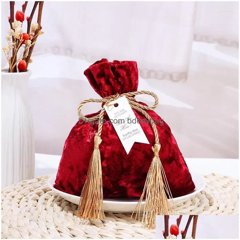 Gift Wrap Gift Wrap Fashion Veet Fabric Candy Bags Foldable Portable Dust Protect Dstring Tassel Pouches Wedding Party Jewelry Bag Dro Dh54D