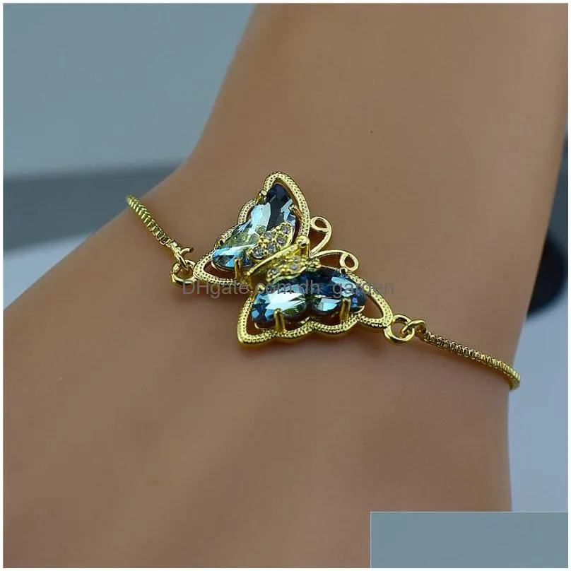 Chain Link Chain 2021 Korean Cubic Oxide Crystal Glass Butterfly Gold Adjustable Bracelet Womens Jewelry Mens Gift Exquisite Dhgarden Dhahv