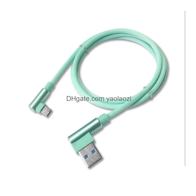 type c cables 90 degree micro usb cable 1m 2m  2a fast  cords braided type c data line for s20 s21 s9 s10 note 20 smartphone android