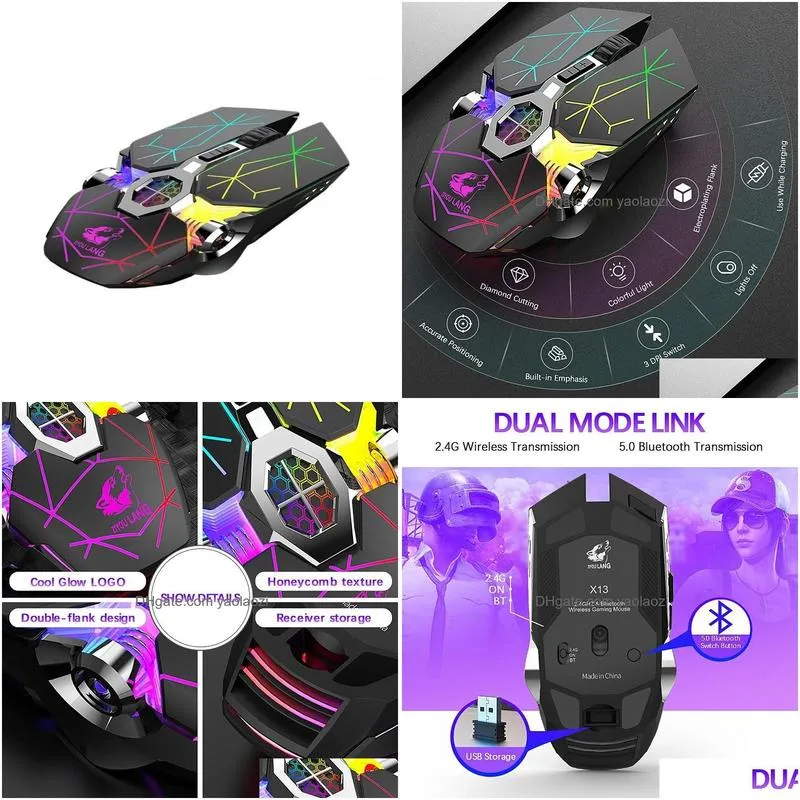 mice ziyou lang x13 wireless rechargeable game mouse mute rgb gaming mouse ergonomic led backlit star black13138239
