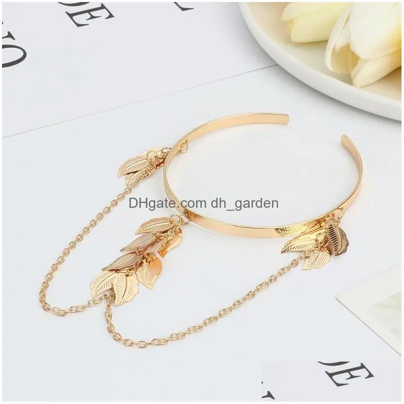 Chain Link Chain Temperament Women Metal Leaves Jewelry Leaf Tassel Pendants Arm Decor Upper Bracelet Drop Delivery Jewelry B Dhgarden Dhmki