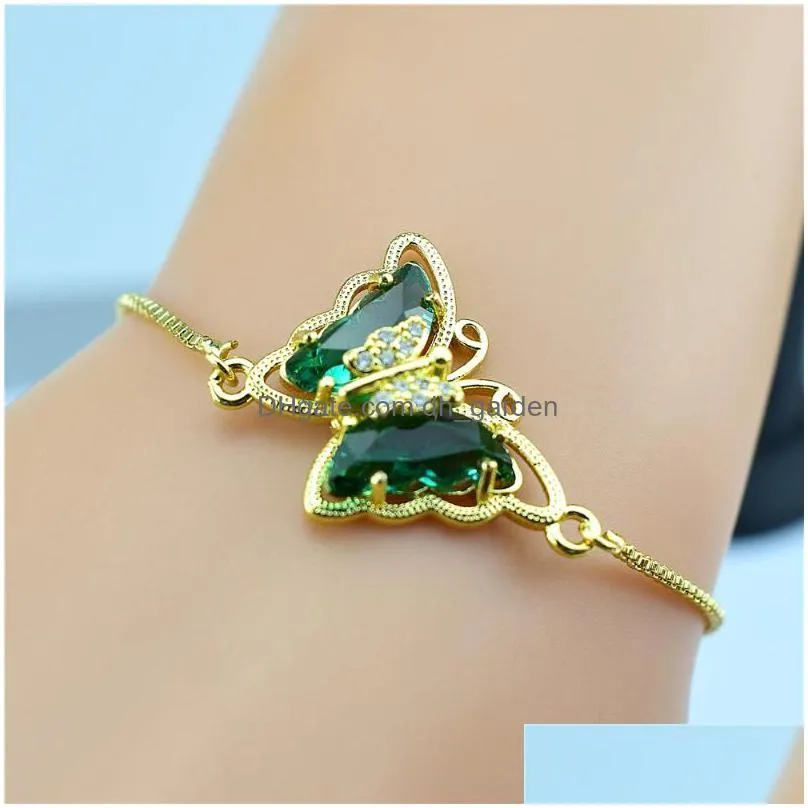 Chain Link Chain Korean Version Of Cubic Oxide Crystal Glass Butterfly Gold Adjustable Bracelet Female Jewelry Male Gift Exq Dhgarden Dhhth