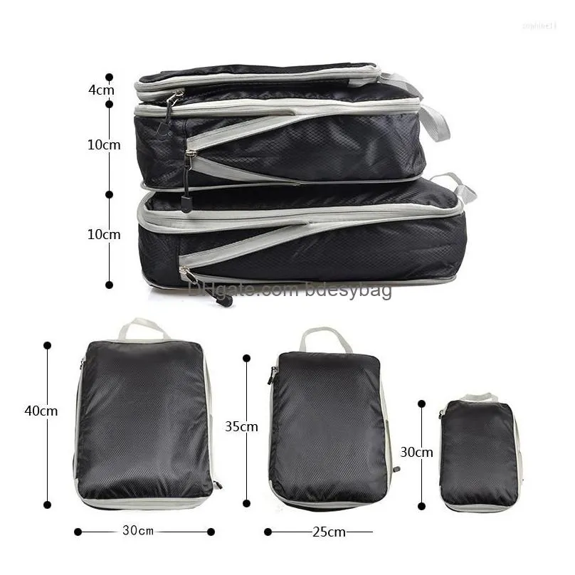 Storage Bags Storage Bags Travel Bag Compressible Packing Cubes Foldable Waterproof Suitcase Nylon Portable With Handbag Lage Organize Dh1Kg