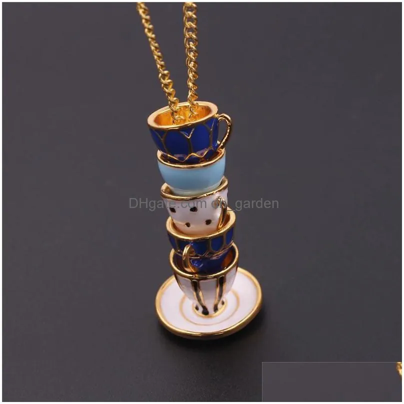 Pendant Necklaces Pendant Necklaces Fashion Sweater Chain Teacup Necklace Mini Tea Cup Flagon Pendants Clothing Accessories Dhgarden Dhz0I