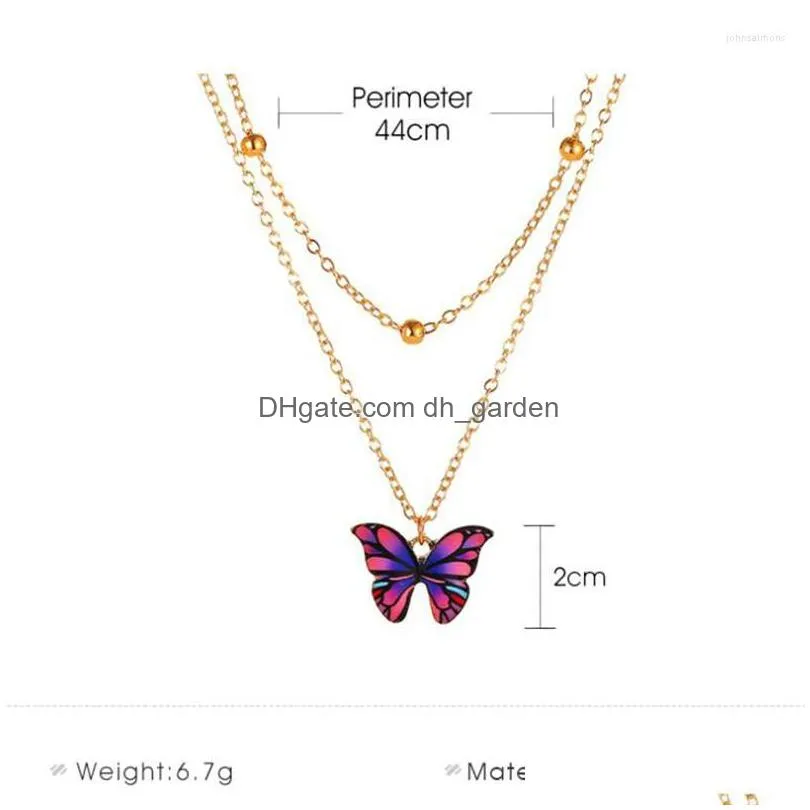 Pendant Necklaces Pendant Necklaces Vintage Mticolor Butterfly Pendants Necklace For Women Charms Animal Beads Clavicle Chai Dhgarden Dhixv