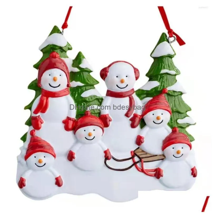 Christmas Decorations Christmas Decorations Pendant Personalized Snowman Family Alloy Metal Hanging Ornament Diy Name Blessing Year Ho Dhjzp