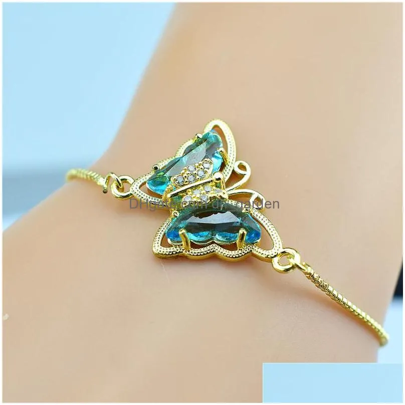 Chain Link Chain 2021 Korean Cubic Oxide Crystal Glass Butterfly Gold Adjustable Bracelet Womens Jewelry Mens Gift Exquisite Dhgarden Dhahv
