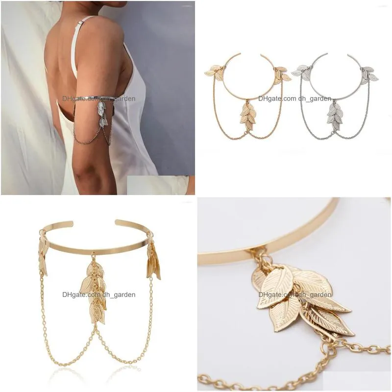 Chain Link Bracelets Bohemian Leaf Charm Upper Arm Bracelet Metal Leaves Tassel Pendants For Women Fashion Jewelry Drop Deli Dhgarden Dhvc0