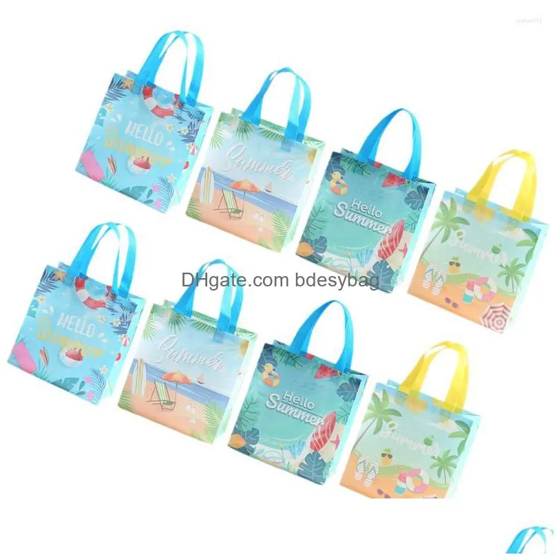 Storage Bags Storage Bags 8 Pcs Non Woven Tote Luau Treat Bag Hawaiian Shop Handbag Handles Drop Delivery Home Garden Housekeeping Org Dhimn