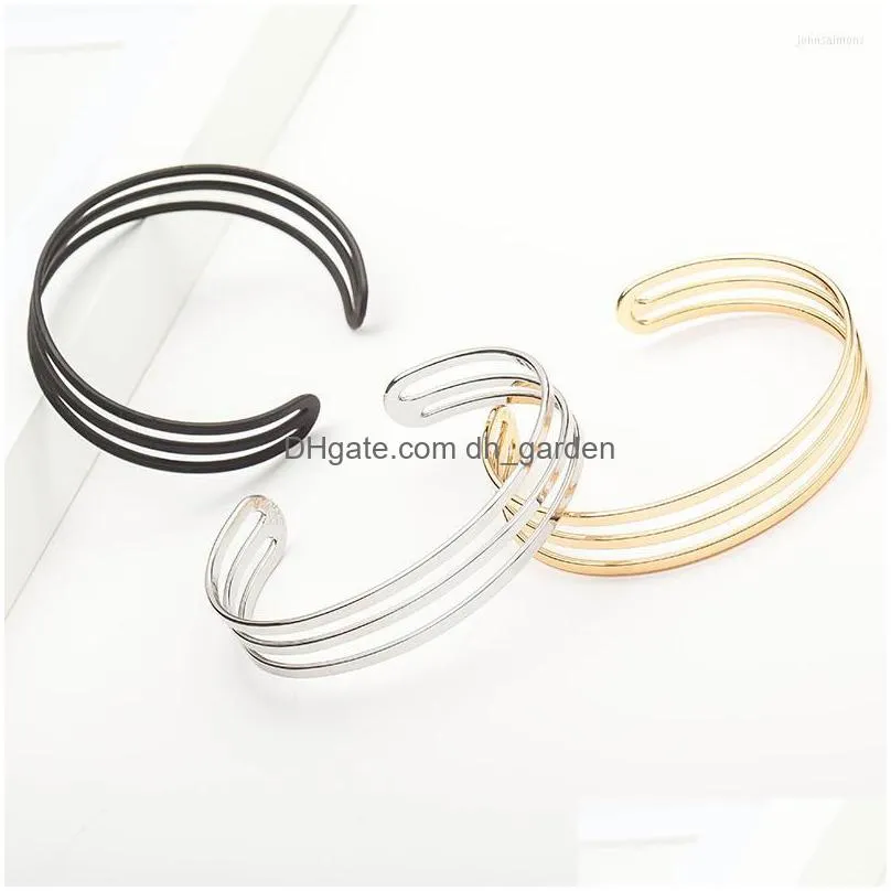 Bangle Bangle Fashion 3 Layered Opening Adjustable Wire Cuff Bracelets Bangles For Women Men Gift With Delicate Box Drop Del Dhgarden Dht5N