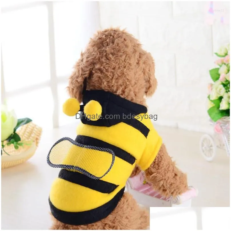 Dog Apparel Dog Apparel Ahuapet Novelty Puppy Bee Clothes Winter Warm Funny Costume Cloth Soft Fleece Pet Party Decoration Supplies F Dh0Zu