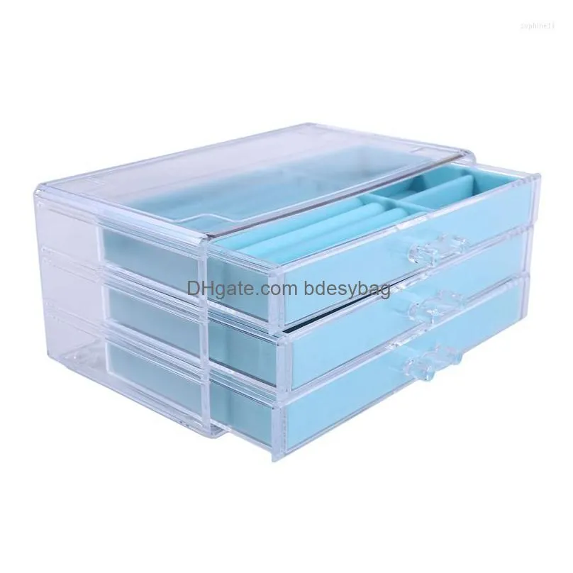 Storage Boxes & Bins Storage Boxes Jewelry Necklace Organizer Box Cosmetics Earrings Ring Display Stand Flannel Tray Home Collection D Dh69W