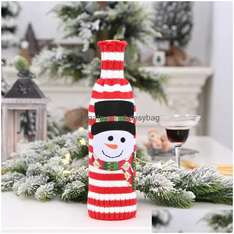 Christmas Decorations Christmas Decorations 2Pcs 11X30Cm Wine Bottle Bags Knitted Stripes Santa Claus Snowman Elk Gift Holders Xmas Ye Dh5Xy