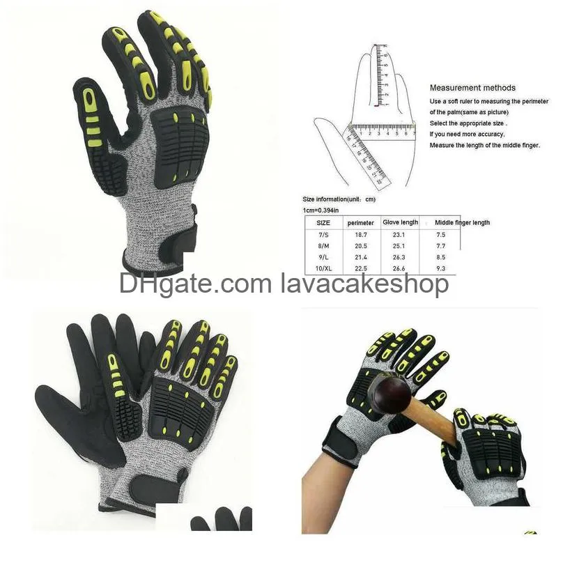 wholesale heavy duty cut resistant gloves anti impact vibration oil safety work shock absorbing tpr mechanical