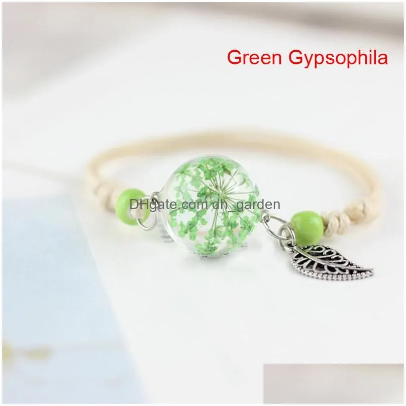 Chain Link Chain Women Adjustable Dried Flower Bracelets Bangle Grass Ball Jewelry Drop Delivery Jewelry Bracelets Dhgarden Dhsft