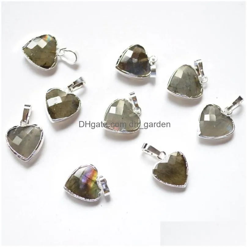 Pendant Necklaces Pendant Necklaces Nature Labradorite Agates Facted Heart Shape With Siery Electroplated Edges For Jewelry Dhgarden Dhvhy