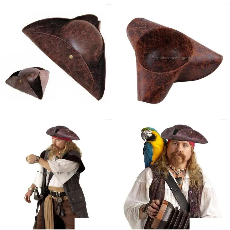 Berets Berets Halloween Brown Died Pirate Tricorn Hat Masquerade Party Men Women Faux Leather Costume Accessories Hats Drop Dhgarden Dh4Ce