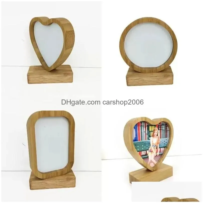 ups stock bamboos sublimation blank p o frame with base diy double sided wood love heart round frames picture painting decoration