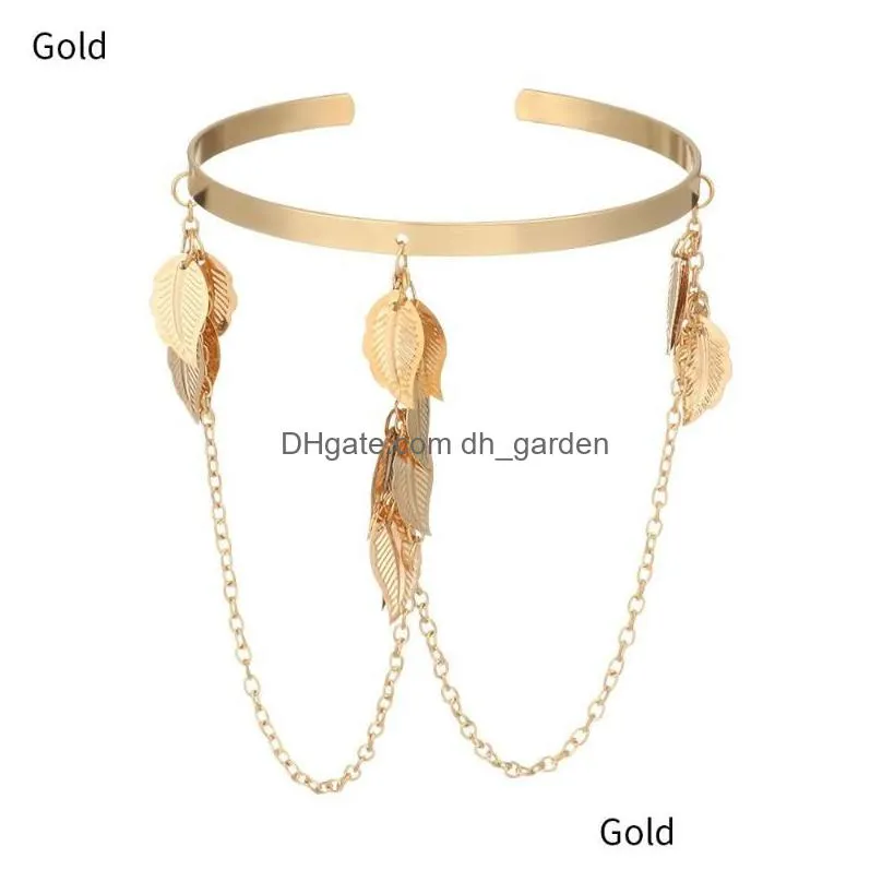 Chain Link Chain Temperament Women Metal Leaves Jewelry Leaf Tassel Pendants Arm Decor Upper Bracelet Drop Delivery Jewelry B Dhgarden Dhmki