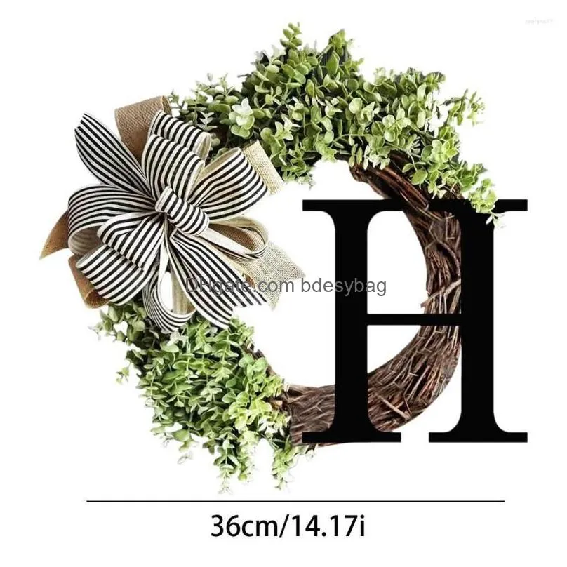 Decorative Flowers & Wreaths Decorative Flowers Initial Wreaths For Front Door Artificial Eucalyptus Wood Hanging Round Wreath With Bo Dhndg