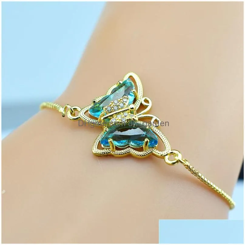 Chain Link Chain Korean Version Of Cubic Oxide Crystal Glass Butterfly Gold Adjustable Bracelet Female Jewelry Male Gift Exq Dhgarden Dhhth