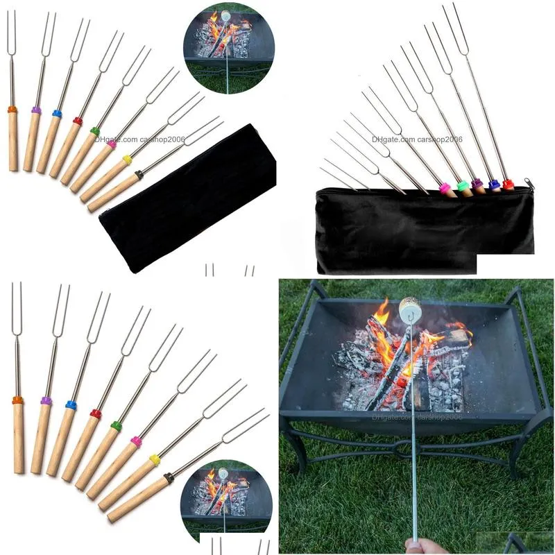 ups camping campfire marshmallow dog telescoping roasting fork sticks skewers bbq forks stainless steel random color