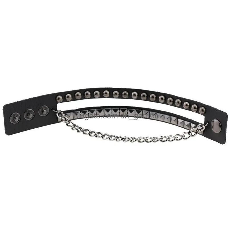 Chain Link Chain 1Pc Mtilayers Rock Spikes Rivet Chains Gothic Punk Wide Cuff Leather Bracelet Bangle Fashion Men Bracelets Dhgarden Dh2Ws