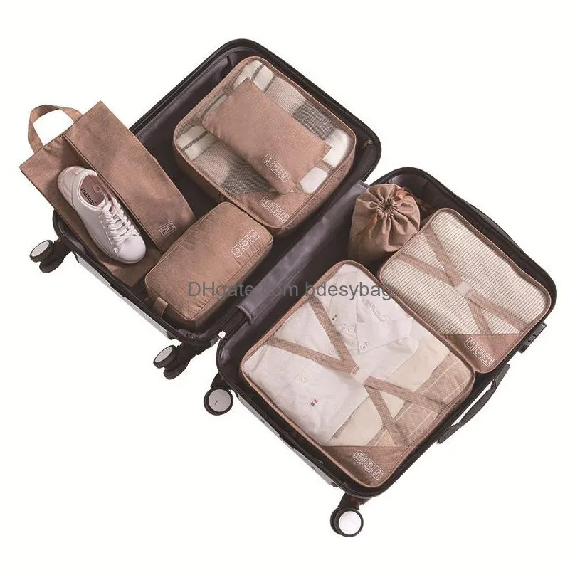 Storage Bags Storage Bags Packing Cubes Travel Organizer Seven-Piece Bag Underwear Finishing Waterproof Lage Clothes Suitcase Drop Del Dhode