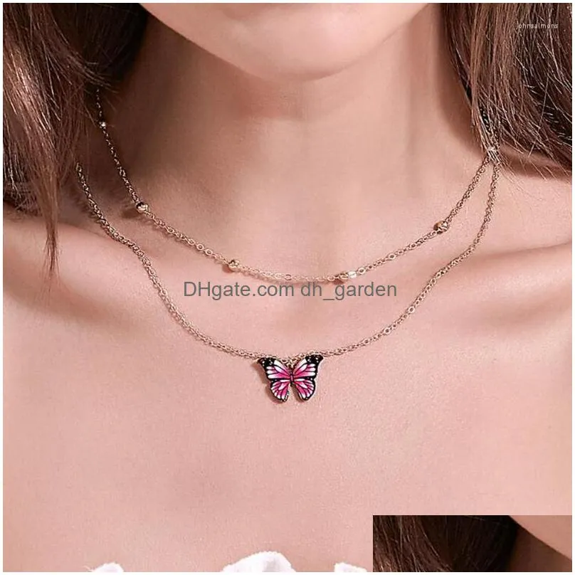 Pendant Necklaces Pendant Necklaces Vintage Mticolor Butterfly Pendants Necklace For Women Charms Animal Beads Clavicle Chai Dhgarden Dhixv