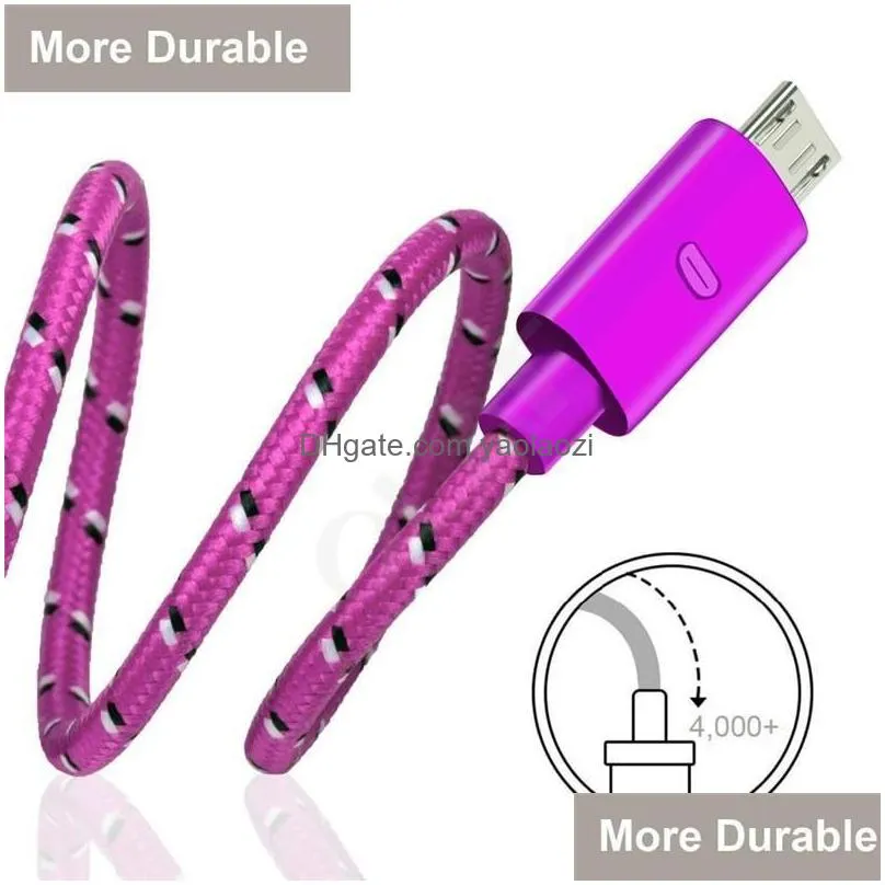 1m 3ft 2m micro usb  sync data woven braided cord data sync charging cable for android samsung lg smart phone