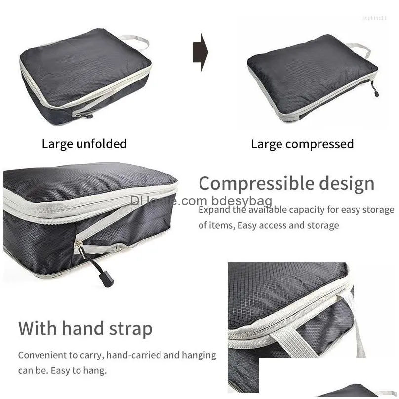 Storage Bags Storage Bags Travel Bag Compressible Packing Cubes Foldable Waterproof Suitcase Nylon Portable With Handbag Lage Organize Dh1Kg